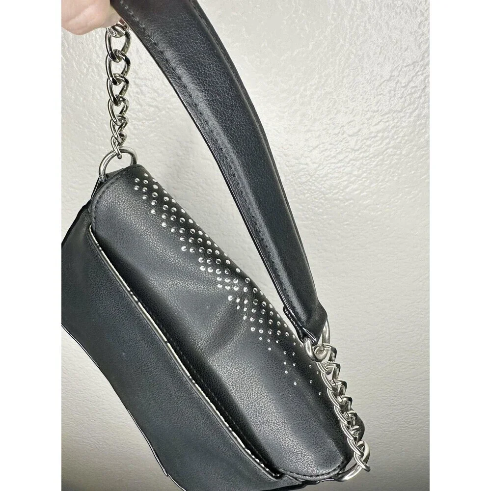 Juicy Couture Shoulder Bag Womens Small Black Faux Leather Studded Chain Strap